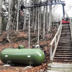 Large 400 Pound Propane Tank in the Yard of a Rural Home Stock