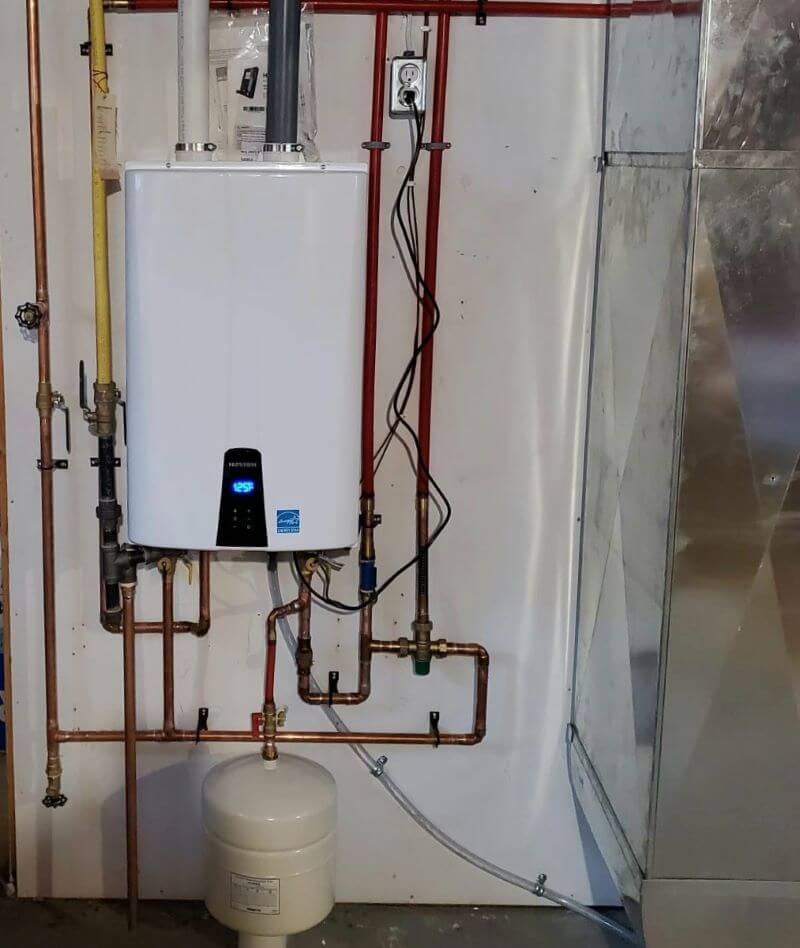 A photo of a tankless water heater installed by Bryan's Fuel.
