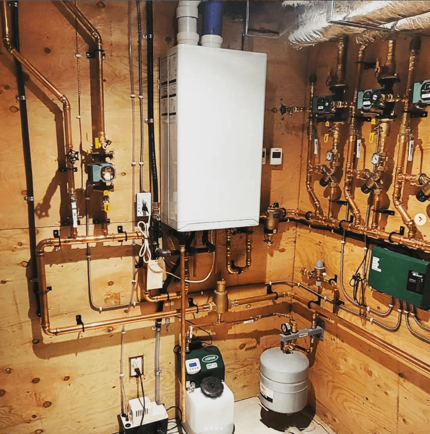 A photo of a combination boiler installed by Bryan's Fuel.