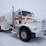 Bryan's Fuel propane truck in the snow.