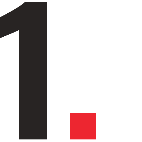 The image displays a large black number "1" with a small red square beneath it, against a white background.