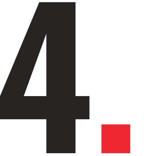 The image displays a bold black number four followed by a small red square on a white background.
