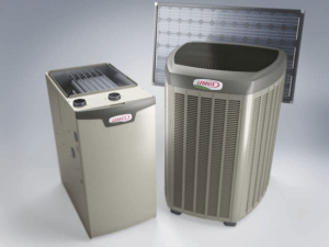 A photo of a Lennox heat pump and furnace.