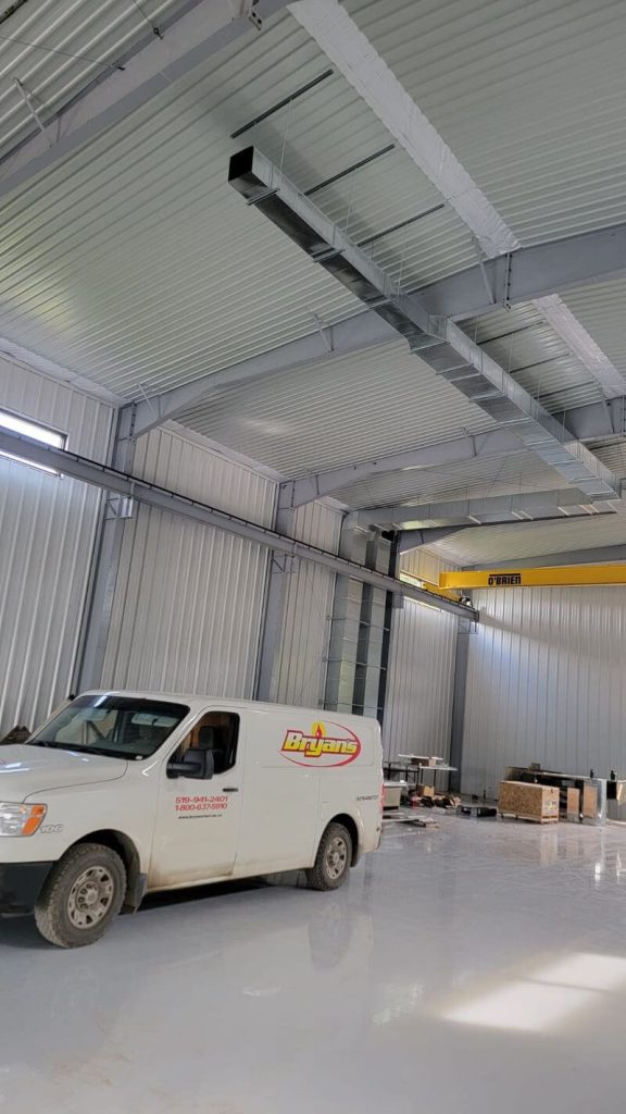 New ductwork installed by Bryan's Fuel in a new workshop.