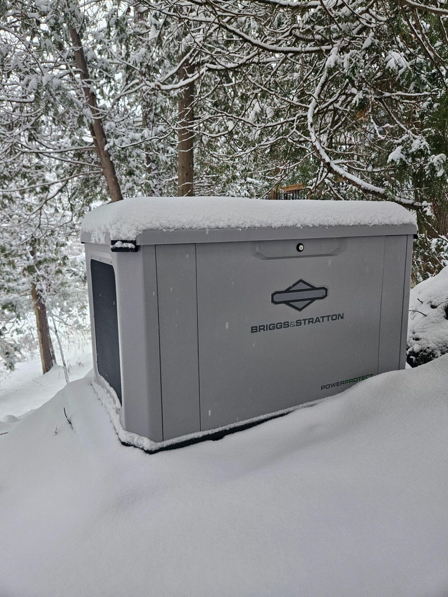 A backup generator in the snow