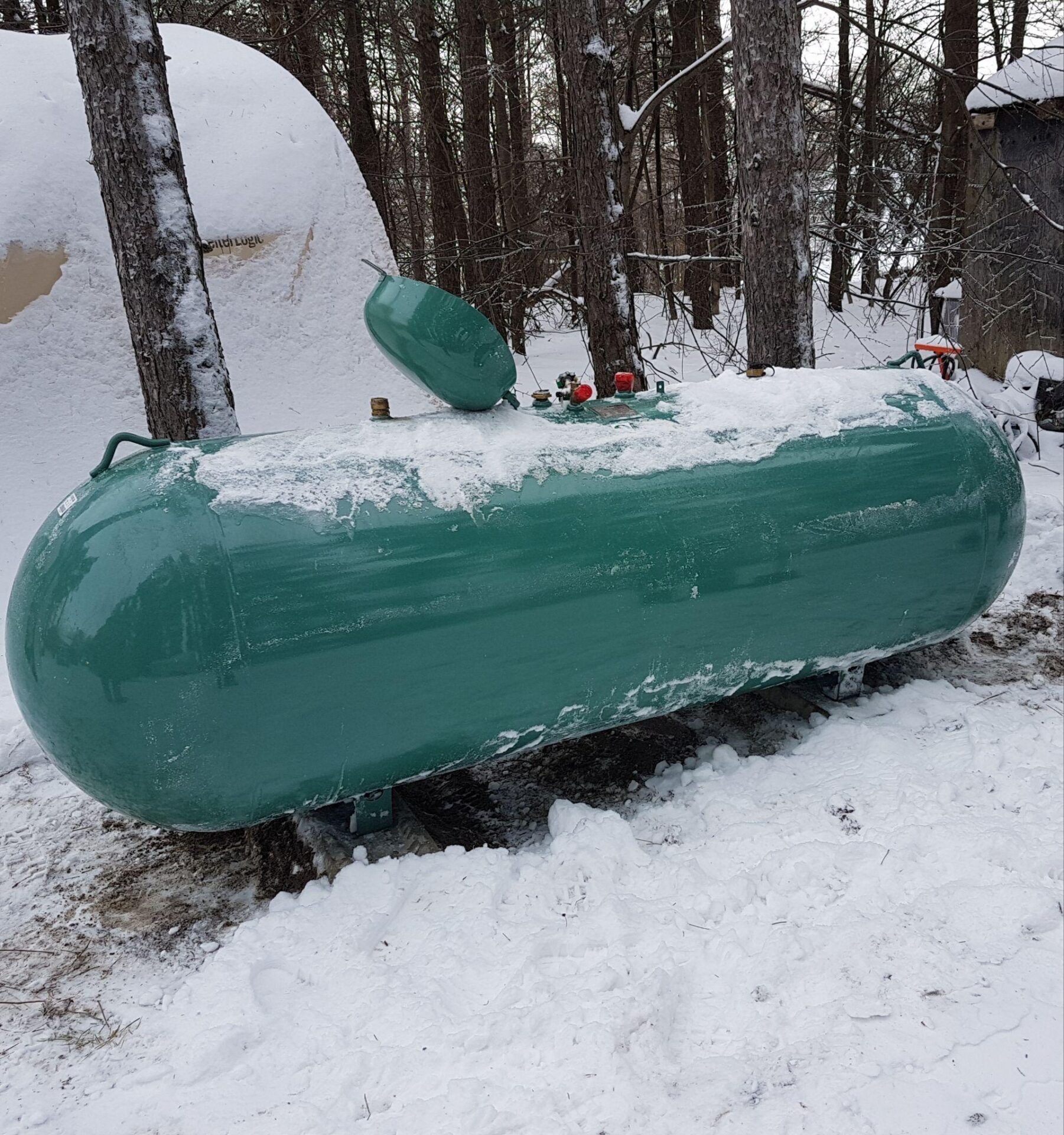 Propane tank in the snow.
