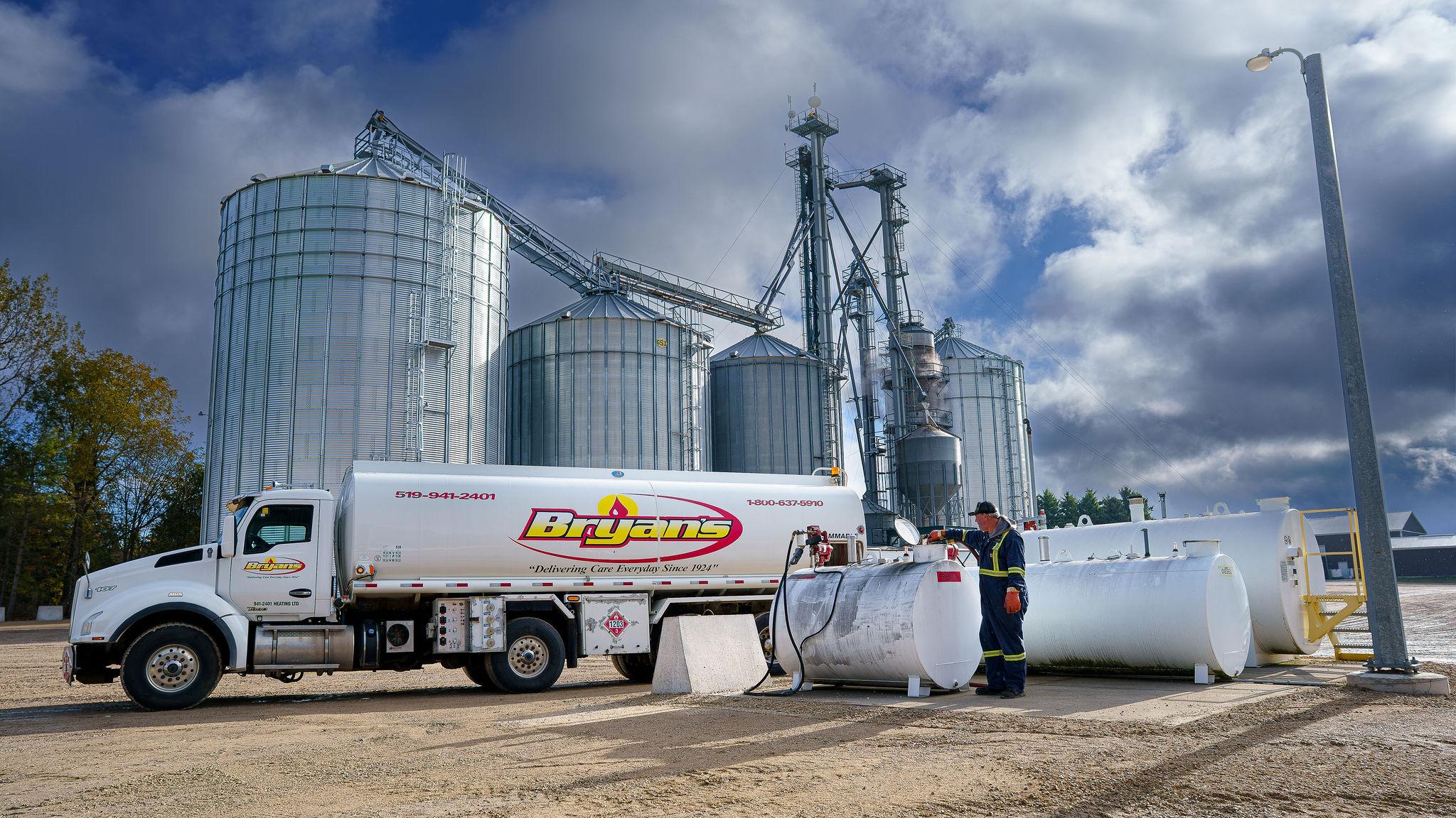 Bryan's Fuel truck at farm for a fuel refill.